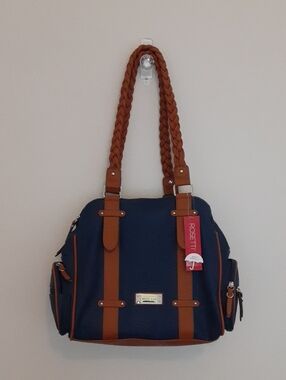 Rosetti Olivia Navy and Brown Braided-Handle Tote